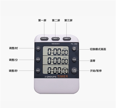 三通道电子正倒计时器定时提醒器时钟秒表 记忆功能